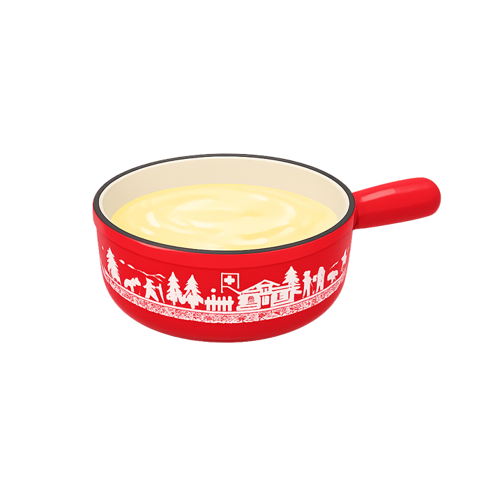 Un caquelon rouge attrape des morceaux de fromage